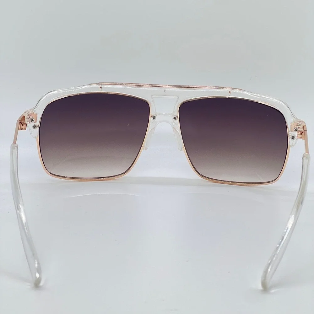 Men Sunglasses Clear Frame Gold Accents Men's‎ Fashion Sun Glasses Trendy Design
